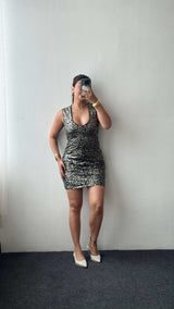 Size XS-S Black & Gold Sequin Bodycon Mini Dress