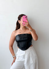 Size M Black Faux Leather Corset Top