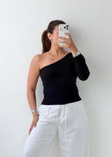 Size S-M Black One Shoulder Ribbed Top