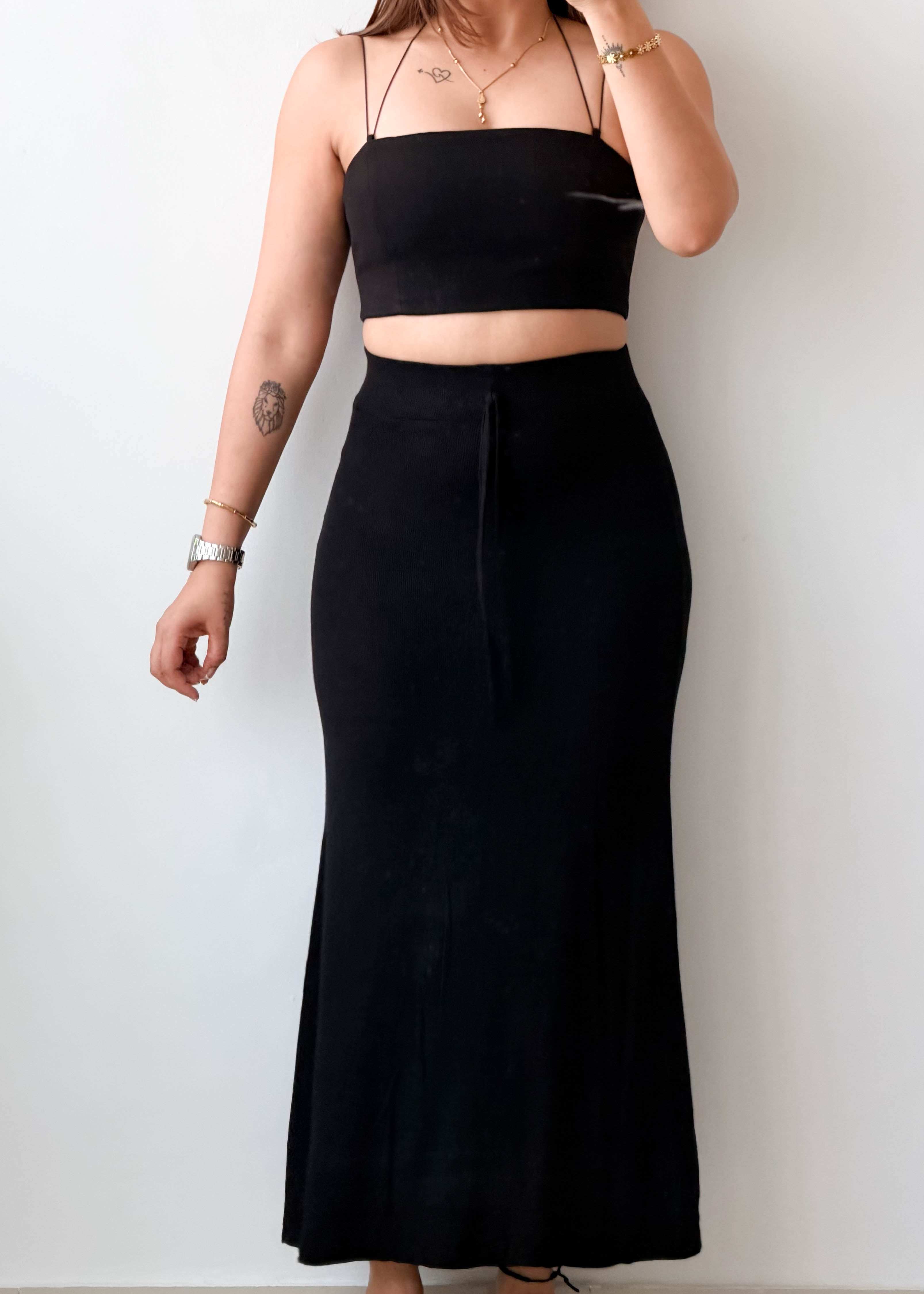 Waist 24-28 Black Bodycon Maxi Skirt