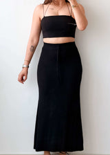 Waist 24-28 Black Bodycon Maxi Skirt