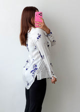 Size S-M White Blue Floral Shirt Top