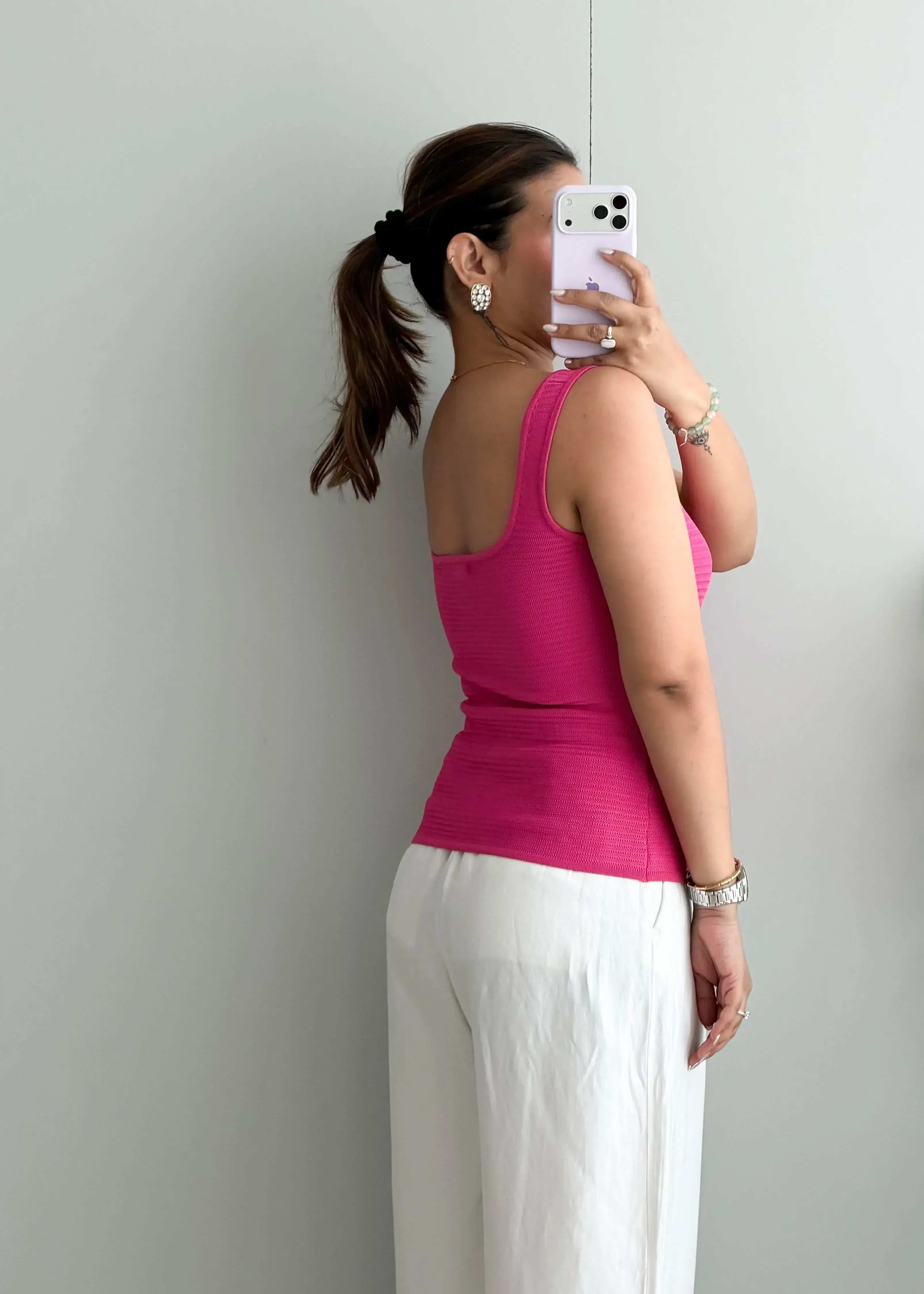 Size S-M, Pink Sweetheart Neck Tank Top - Closet by Payal