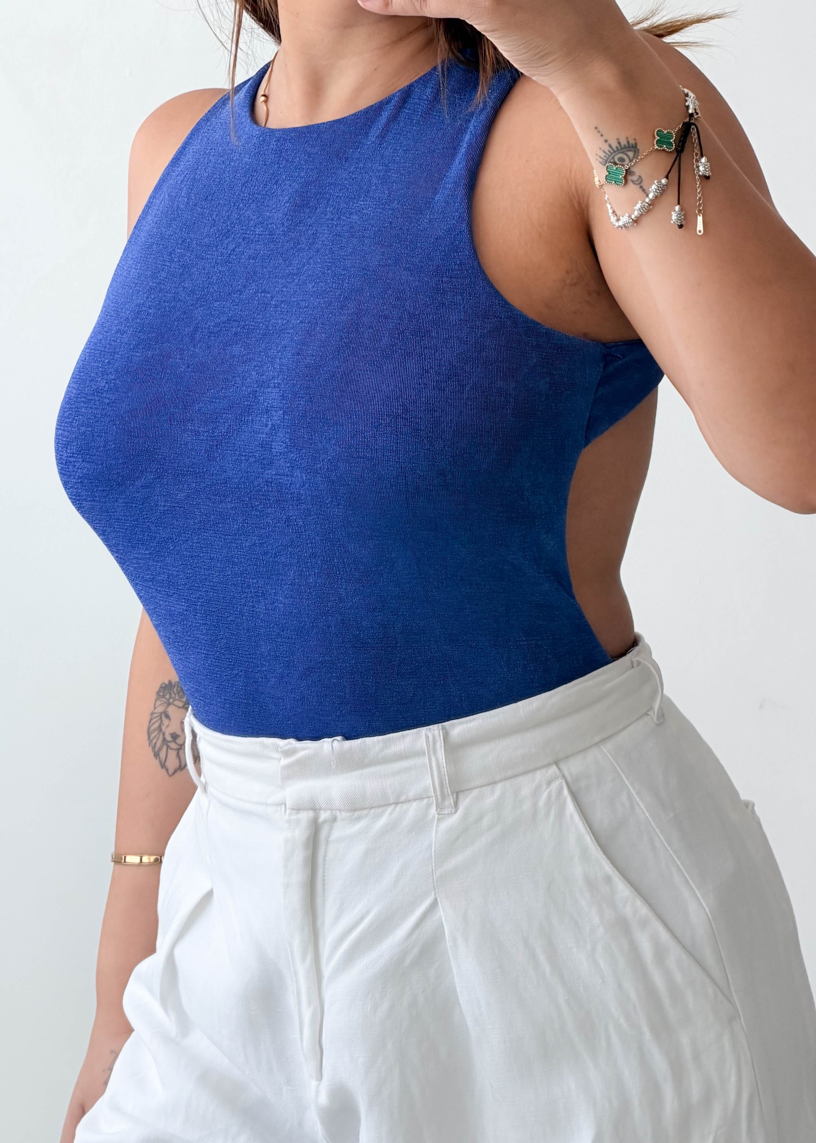 Size S-M Royal Blue Open Back Bodysuit