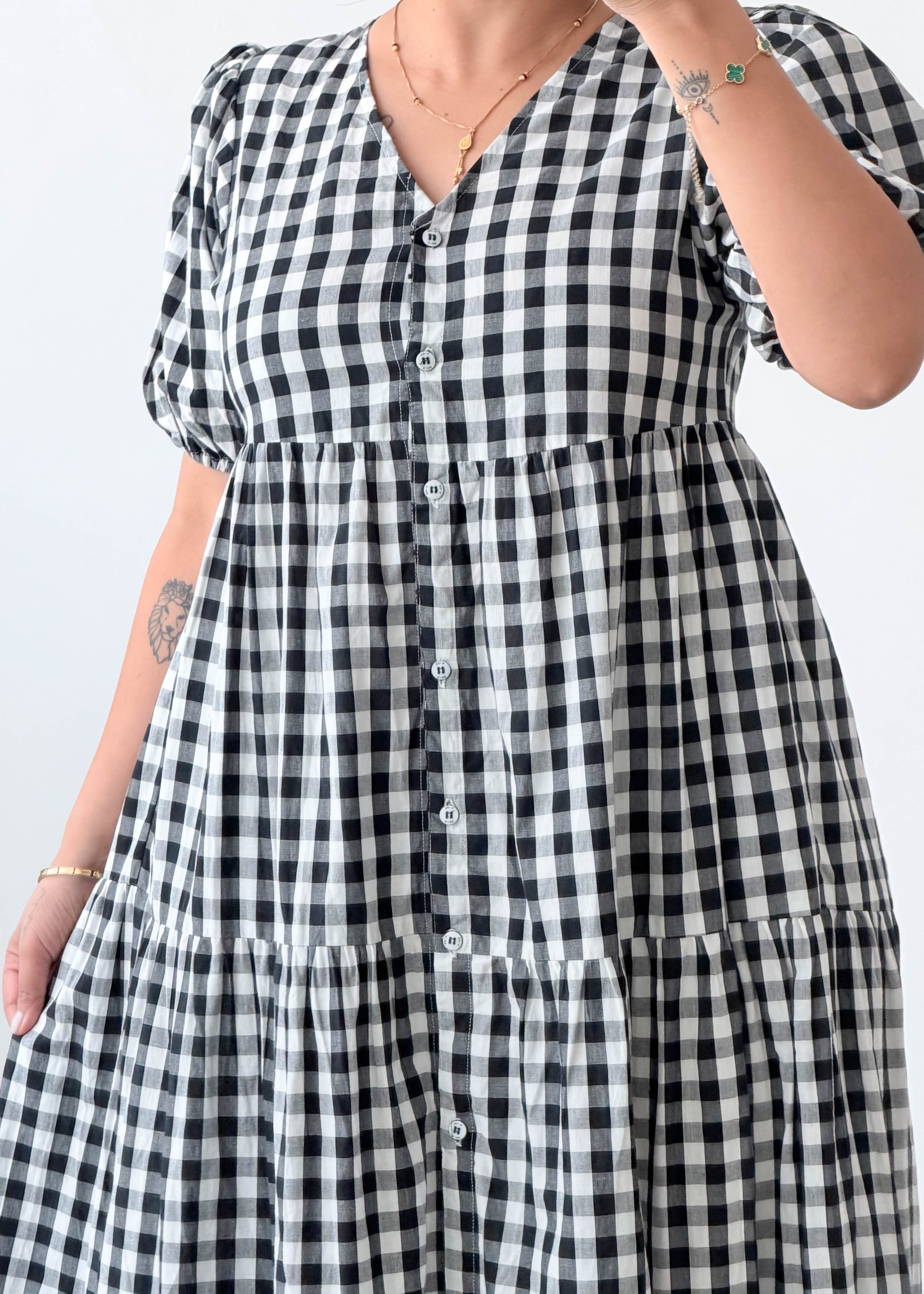 Size M-L Gingham Tiered Maxi Dress
