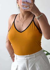 Size L-XL, Mustard Contrast Strap Camisole Bodysuit