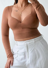 Size XS-S Camel Sweetheart Long Sleeve Top