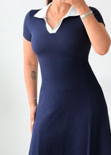 Size XS-S Navy Blue Collared Fit & Flare Midi Dress
