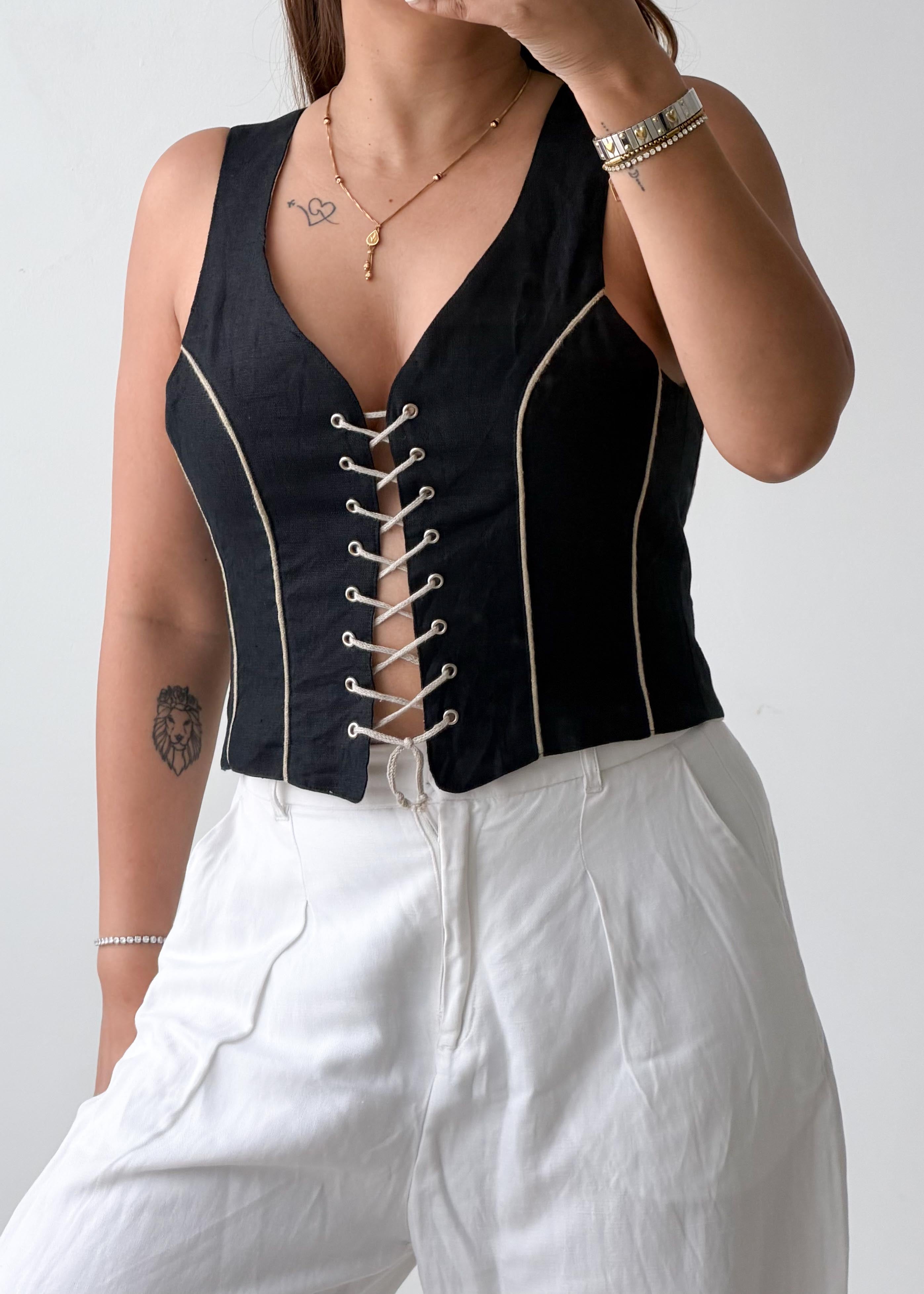 Size M Black Lace-Up Corset Top