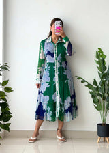 Size M, Green Floral Tiered Midi Dress