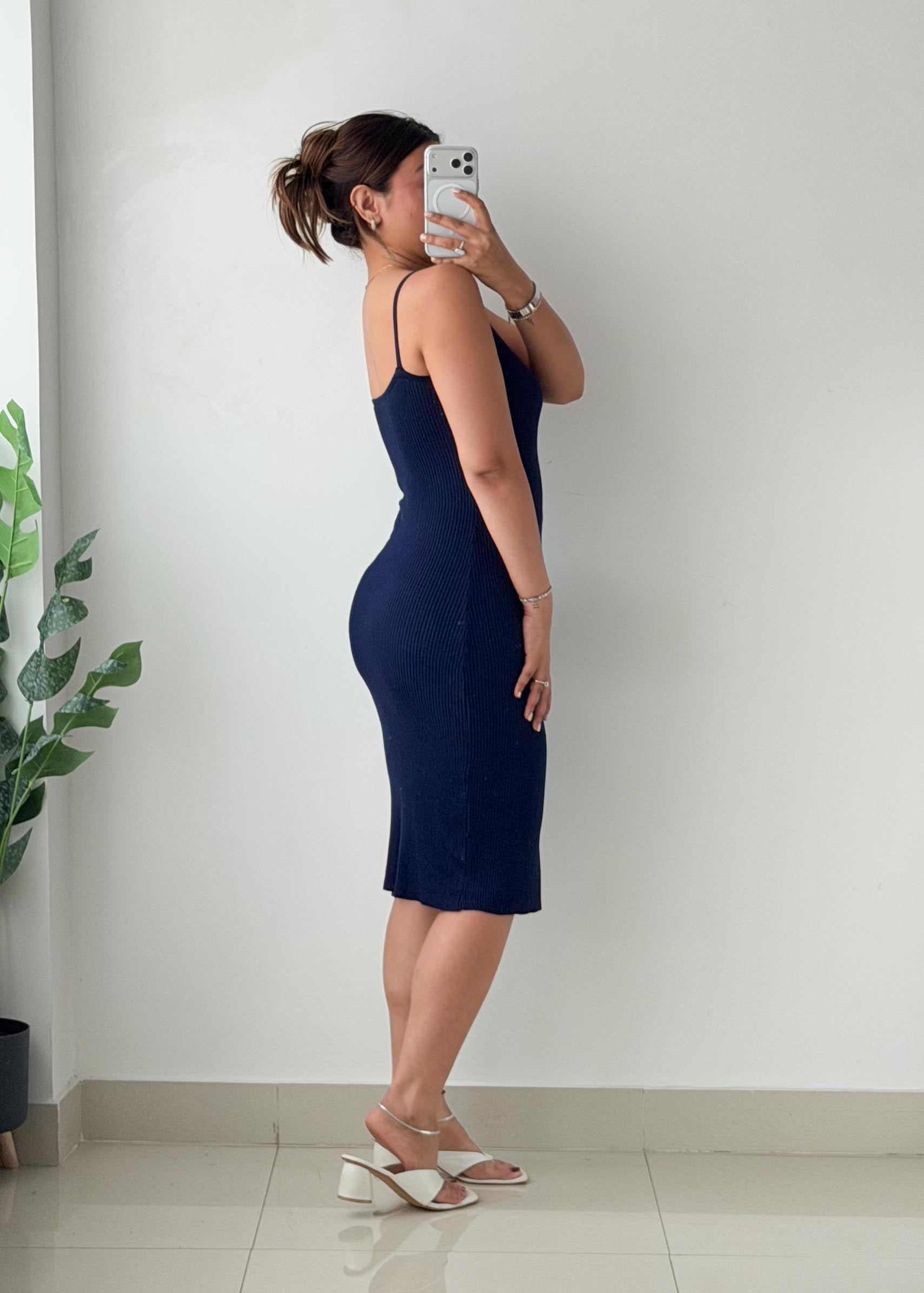 Size S-M Navy Ribbed Midi Dress