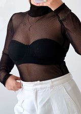 Size S Black Sheer High Neck Bodysuit