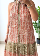 Size XS-M, Multicolor Tiered Halter Midi Dress