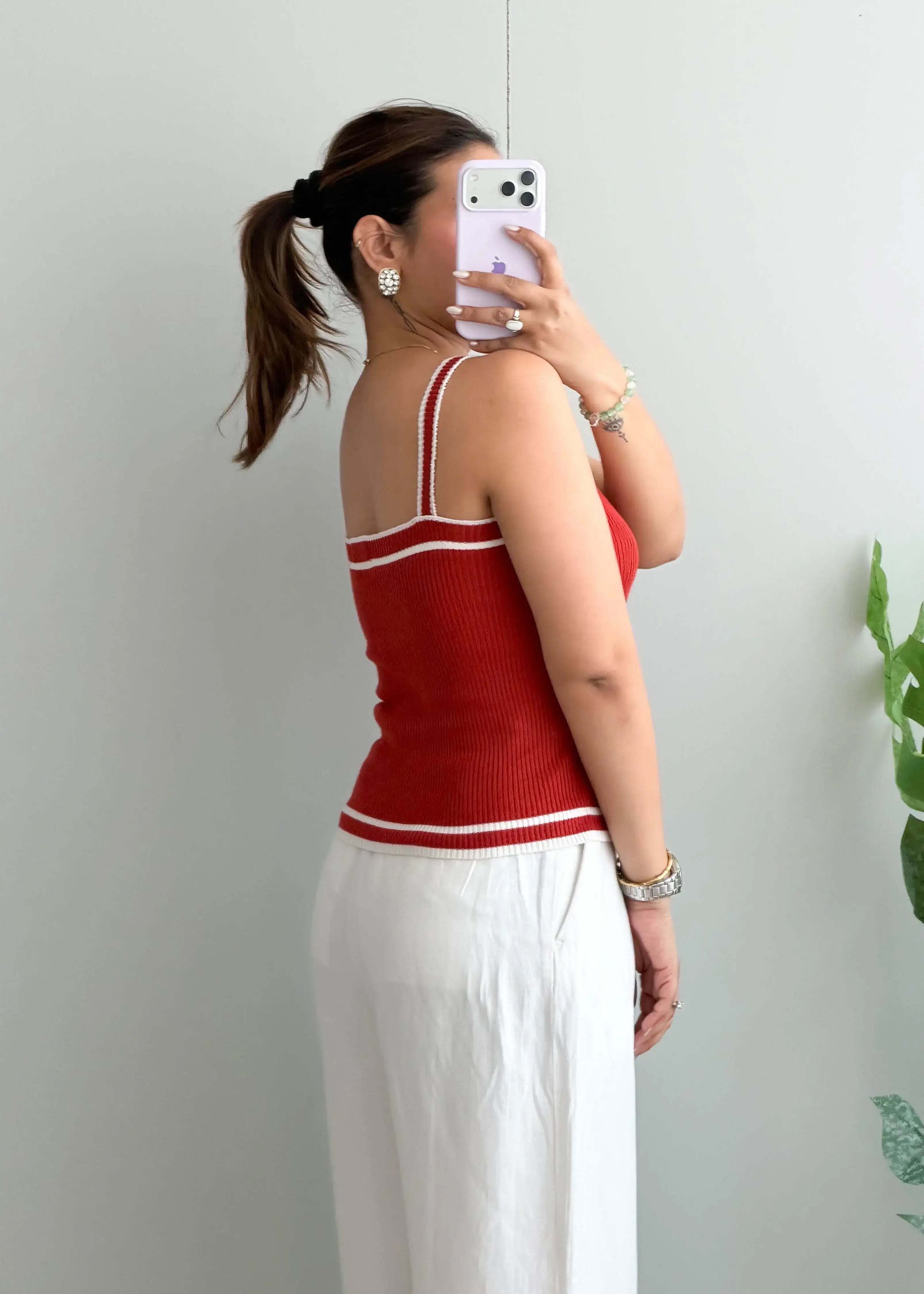 Size S-M, Red Button Front Ribbed Tank Top - Closet by Payal