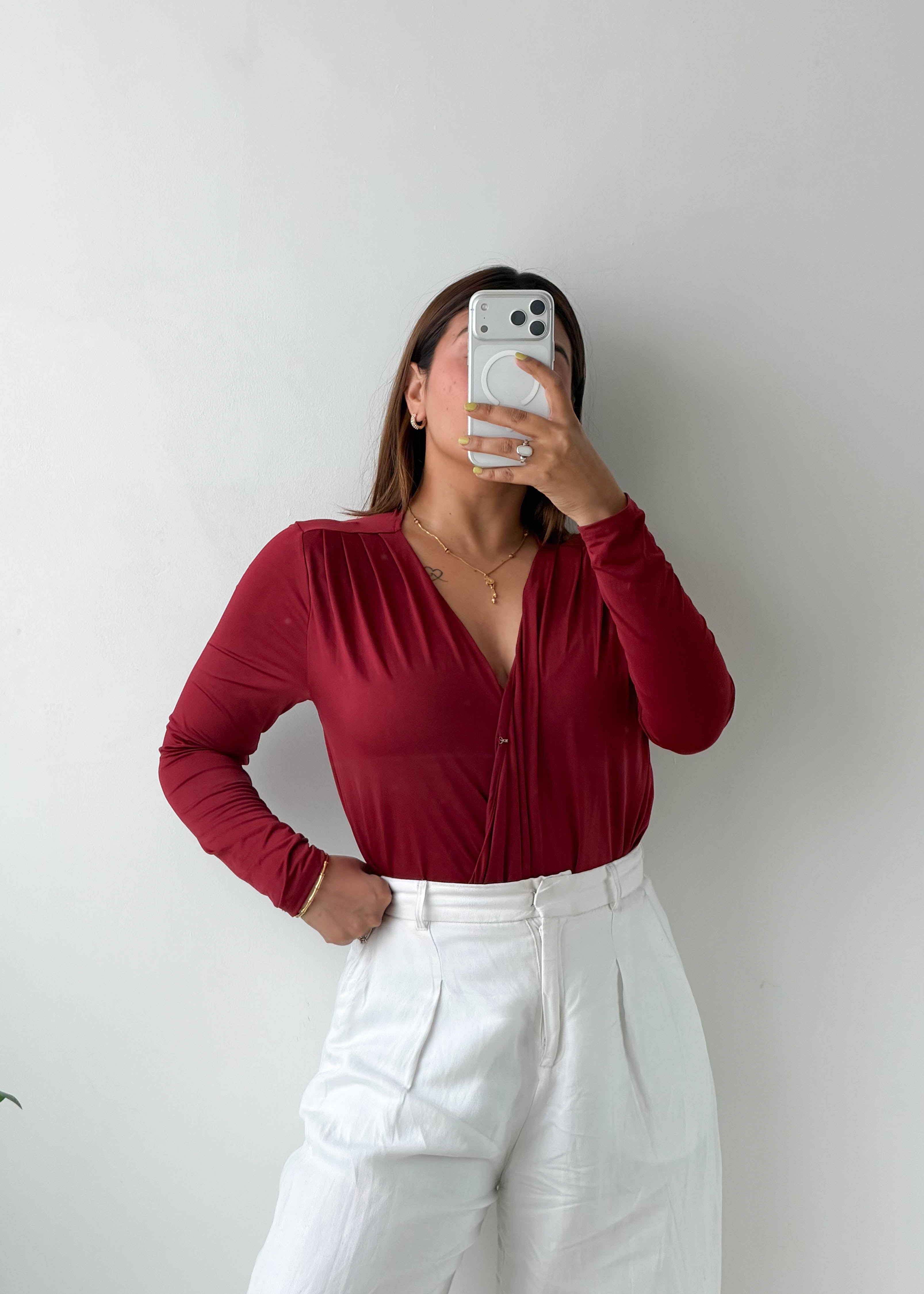 Size L-XL Burgundy Wrap Bodysuit