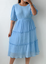 Size S-M Powder Blue Pleated Tiered Midi Dress