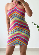 Size M-L, Multicolor Halter Mini Dress - Closet by Payal