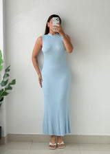 Size S-M Light Blue Ribbed Knit Maxi Dress