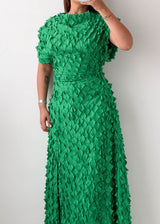 Size XS-S Green Textured Slit Maxi Dress