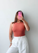 Size M Terracotta High Neck Sleeveless Bodysuit