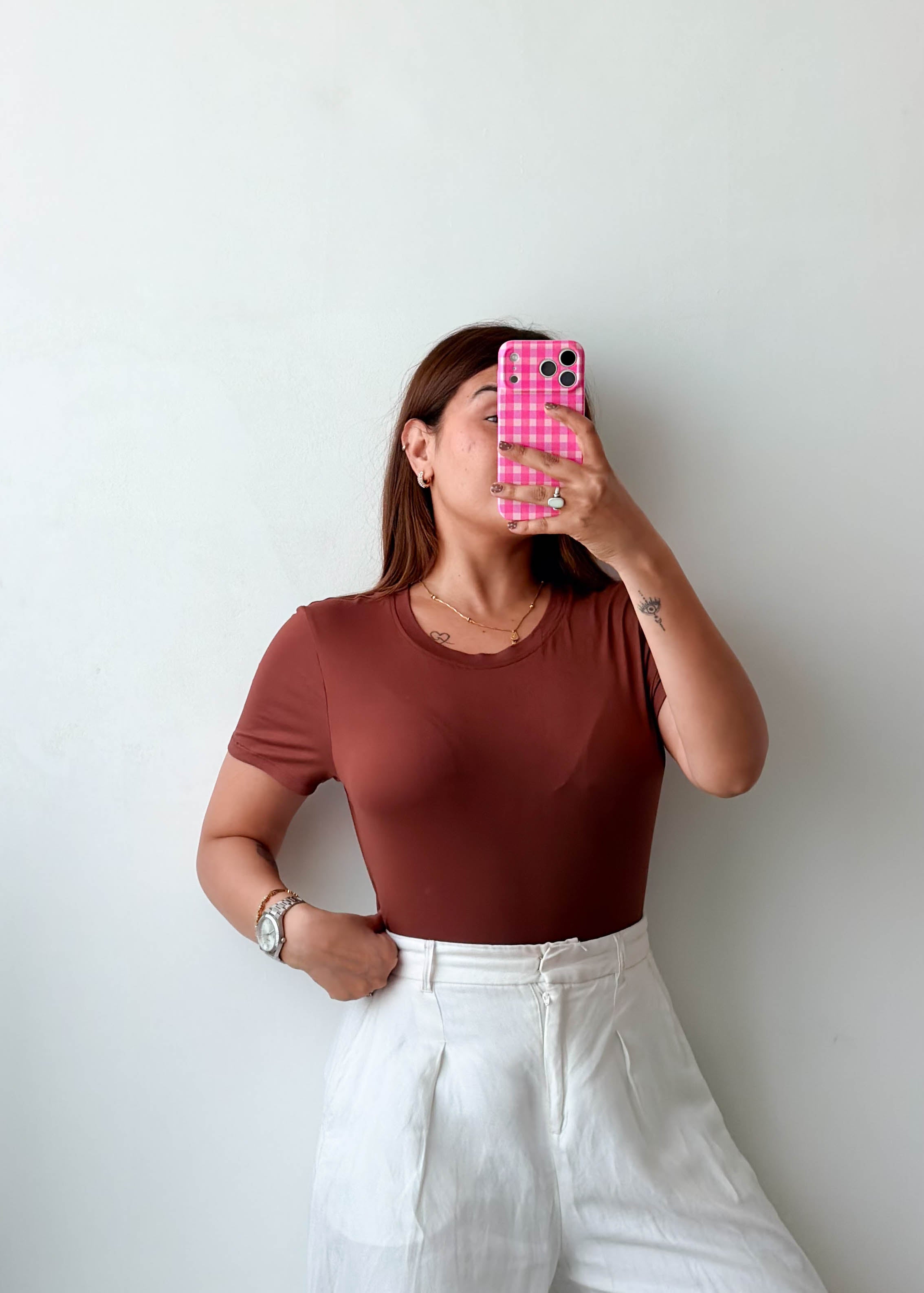 Size L-XL Rust Brown Crew Neck Bodysuit