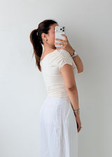 Size S-M White Draped Boat Neck Top
