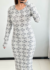 SIZE S-M,  Printed Cotton Midi Dress Fully Stretchable