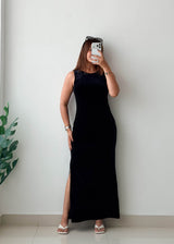 Size S-M Black Sleeveless Side Slit Maxi Dress