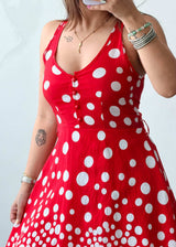 Size XS-S Cotton Red Polka Dot Mini Dress