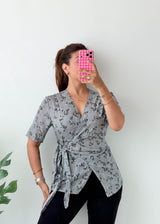 Size M-L Grey Floral Wrap Top