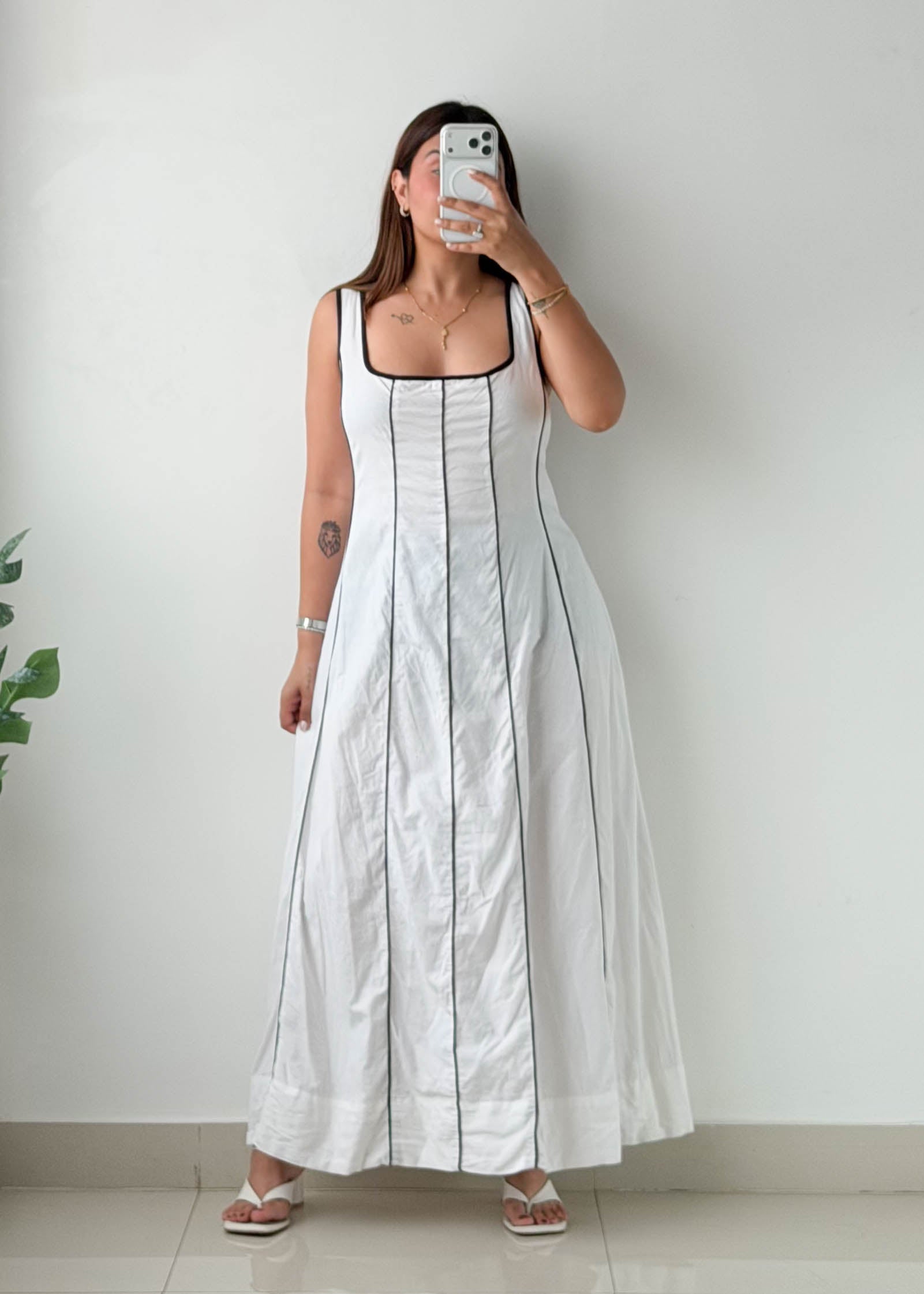 Size 2XL-3XL White Panelled Maxi Dress