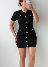 Size S-M Black Pearl Button Knit Mini Dress