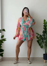 Size S-M, Pastel Tie-Dye Flowy Mini Dress