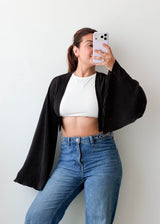 Size XS-M Black Ribbed Shrug