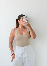 Size S-M Beige Square Neck Bodysuit
