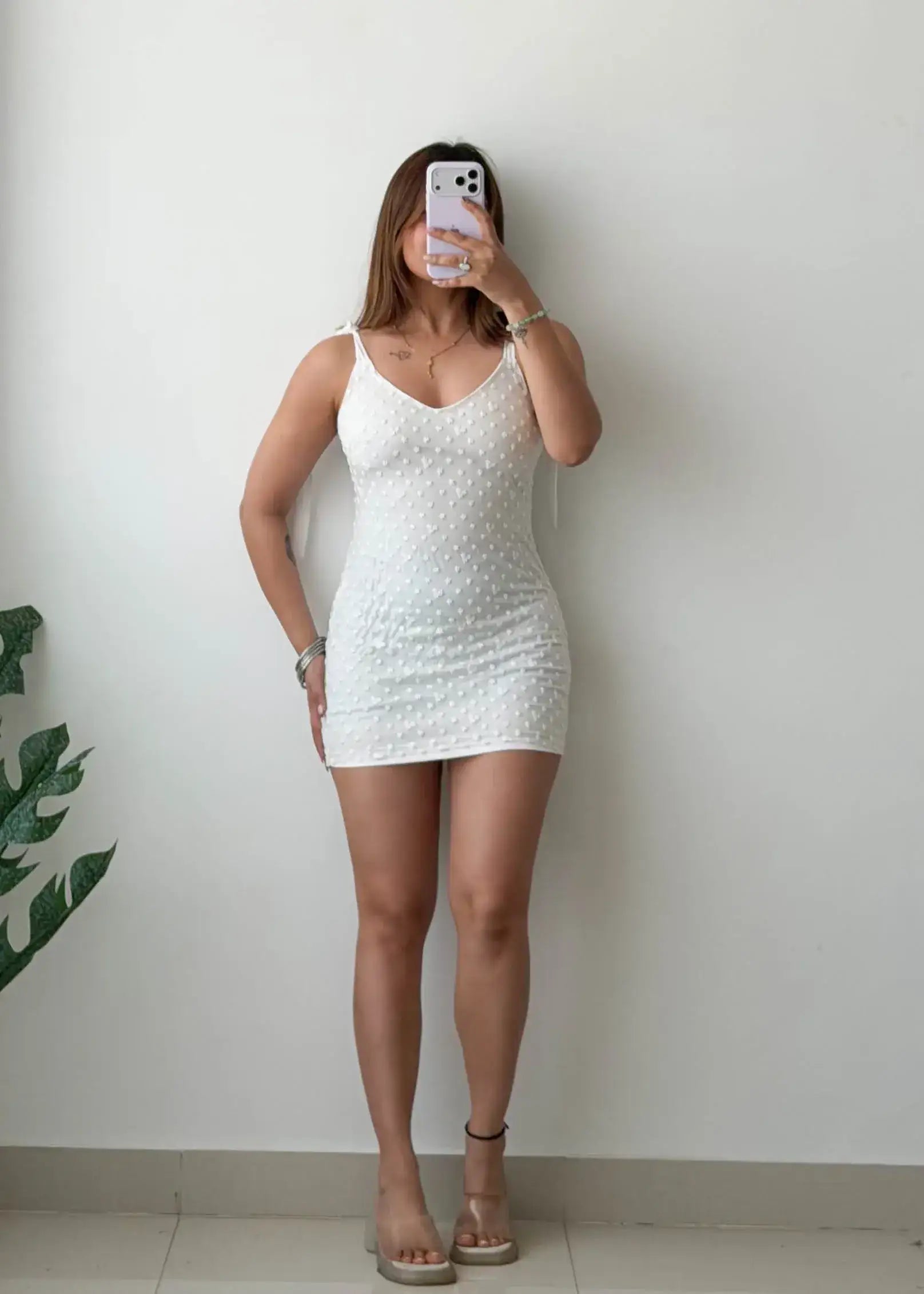 Size XS-S, White Textured Bodycon Mini Dress