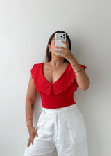 Size S-M Red Eyelet Ruffle Bodysuit