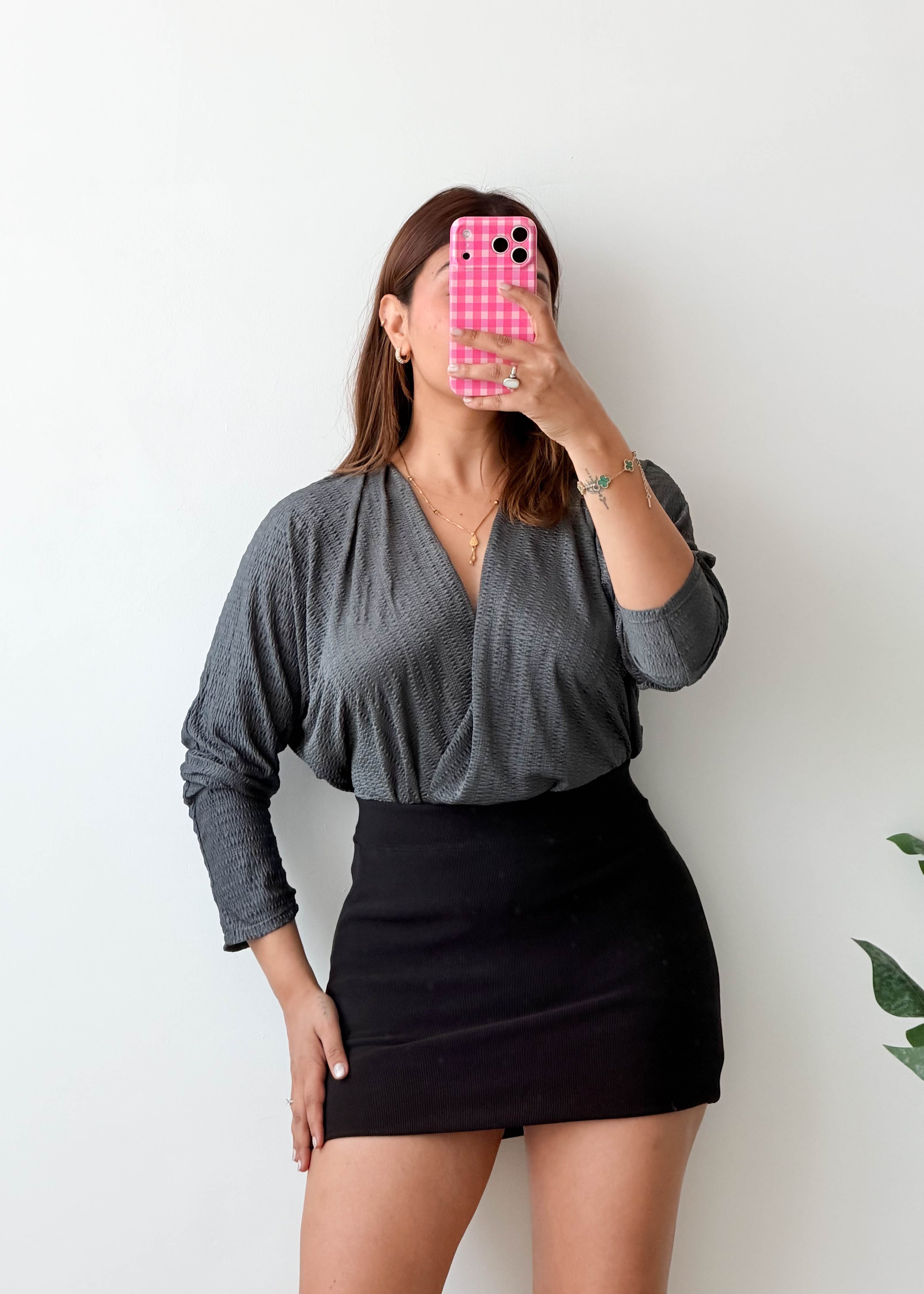 Size M-L Charcoal Wrap Bodysuit