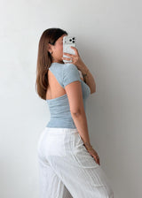 Size S-M Blue Open Back Fitted Top