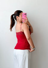 Size S-M Red Lace Trim Cami Top