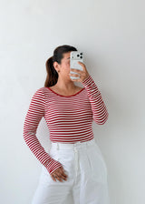 Size M-L Red Striped Long Sleeve Bodysuit
