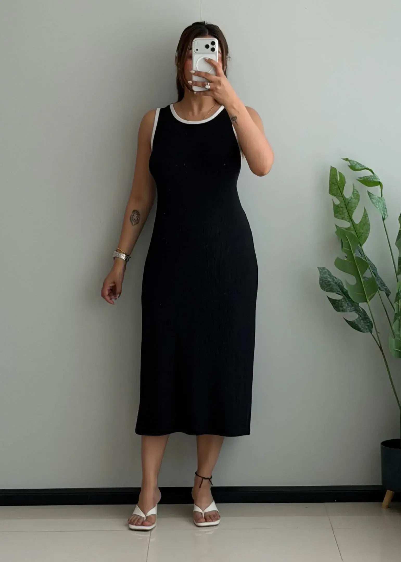 SIZE L-XL, Black Contrast Trim Sleeveless Midi Dress - Closet by Payal