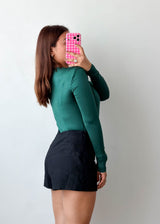 Size XS-S Emerald Green Wrap V-Neck Long Sleeve Bodysuit