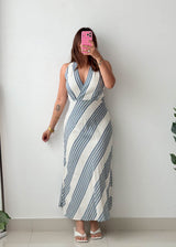 Size M Blue Stripe Wrap Maxi Dress