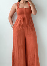 Size M-L Rust Orange Textured Jumpsuit