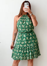 Size M-L Green Floral Halter Mini Dress