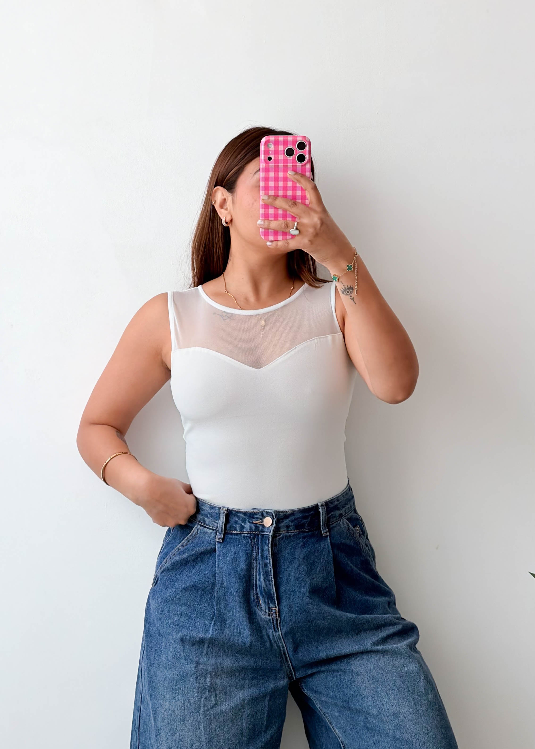 Size S-M White Mesh Neck Bodysuit