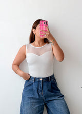Size S-M White Mesh Neck Bodysuit