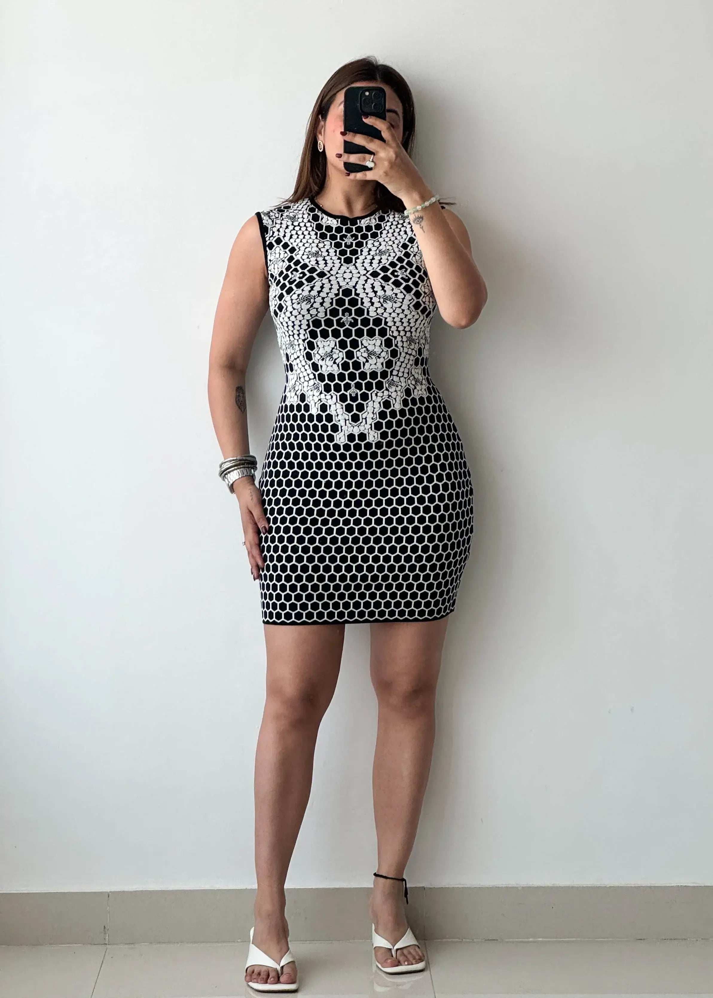 SIZE S-M, Printed Ribbed Mini Dress - Closet by Payal