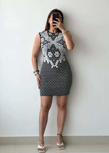 SIZE S-M, Printed Ribbed Mini Dress - Closet by Payal